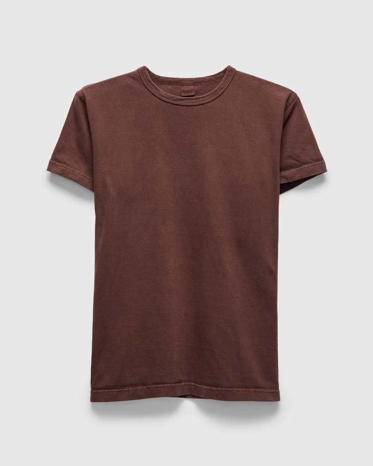 The 3sixteen x Blue Owl Natural Dye Pack heavyweight t-shirt in a chocolate brown cutch overdye
