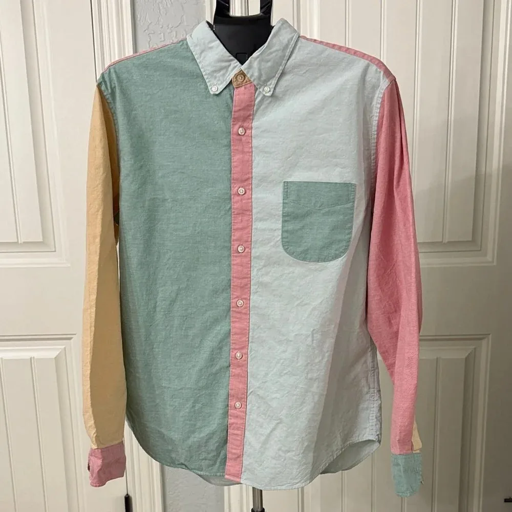 A J.Crew colorblock shirt, product photo referenced from a Poshmark listing since Chaz couldn't locate his own copy for a photo.