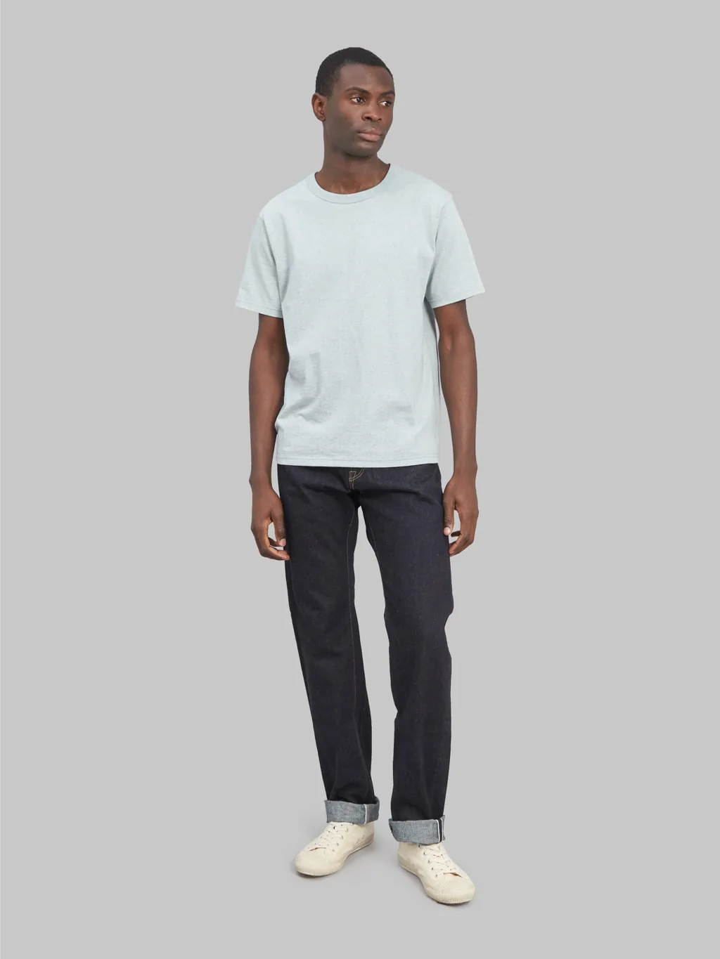 The Flat Head FN-S2003 wide tapered jeans in lightweight indigo denim.